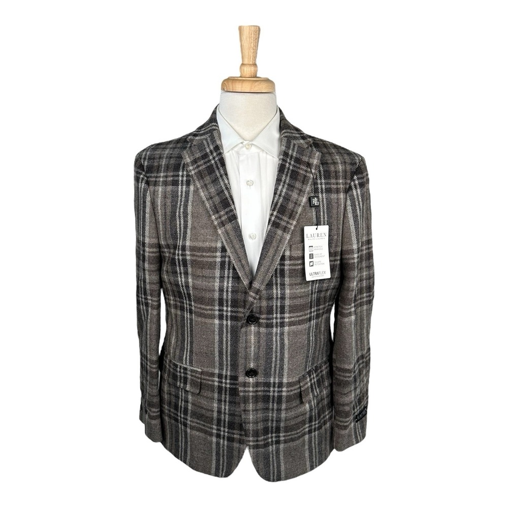 Lauren Ralph Lauren Brown Checked Pure Wool Men’s Blazer Size 42S NWT